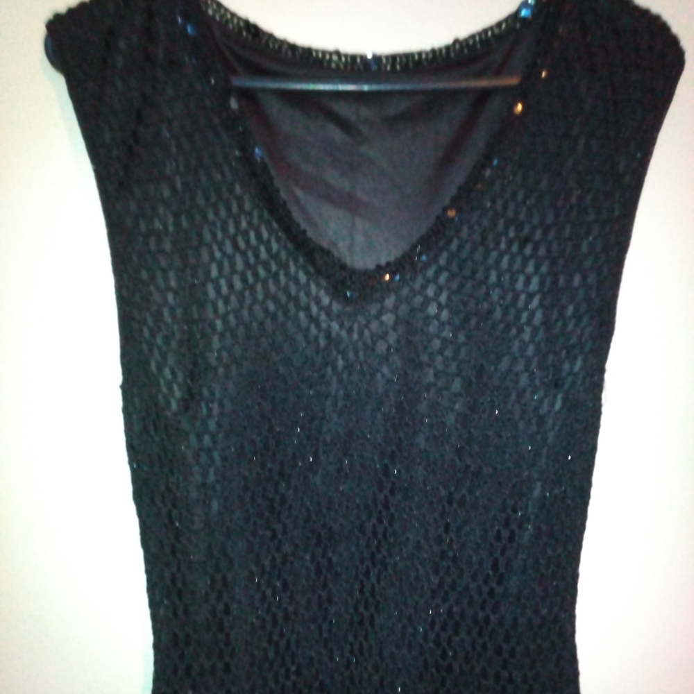 Size medium black blouse silky fishnet black sequin